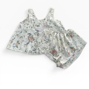 Vintage Inspired Floral Lace Pajama Set Cottagecore Tank & Shorts Size M